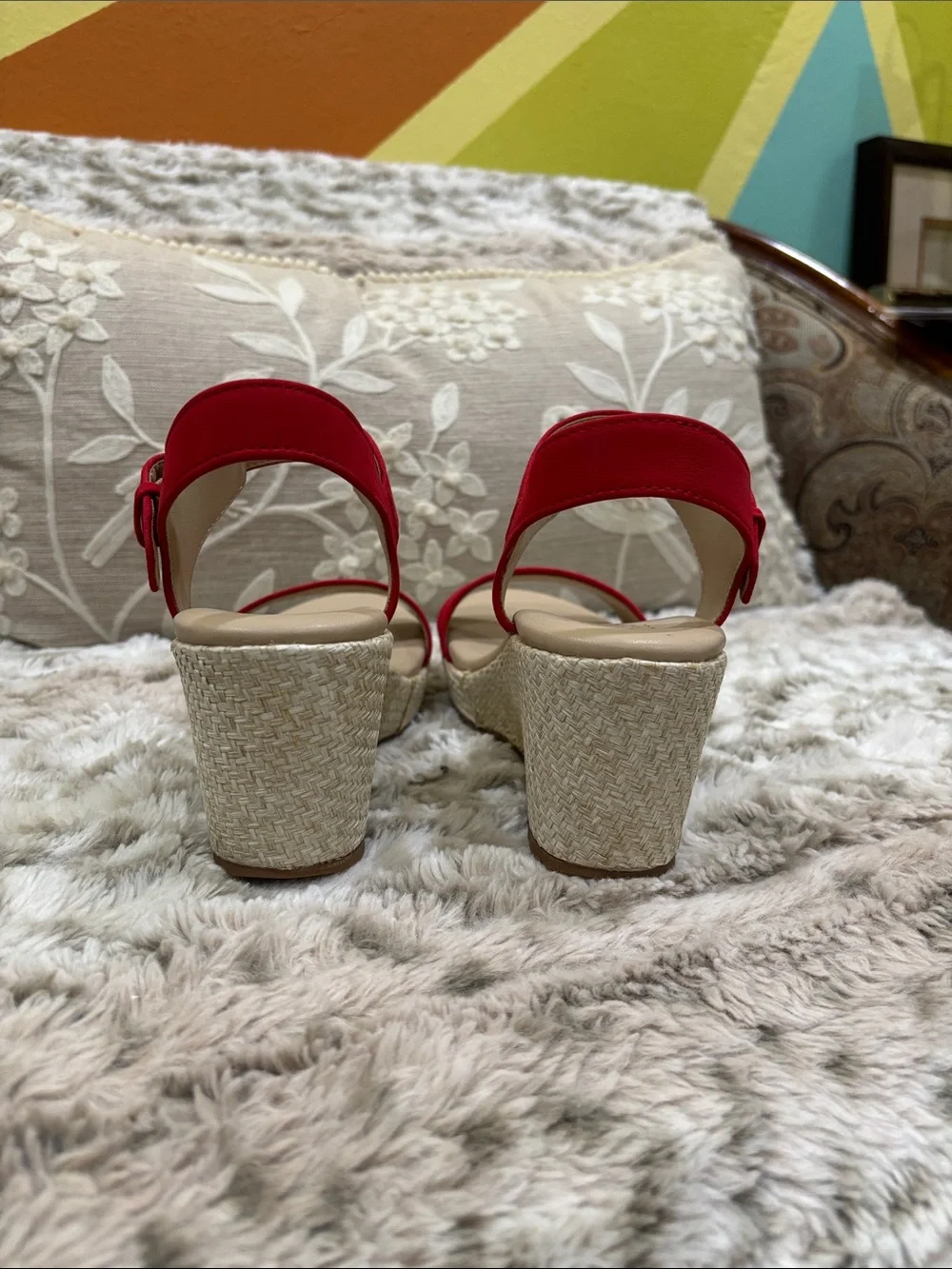 Naturalizer Red Wedge Sandals with Espadrille Platform